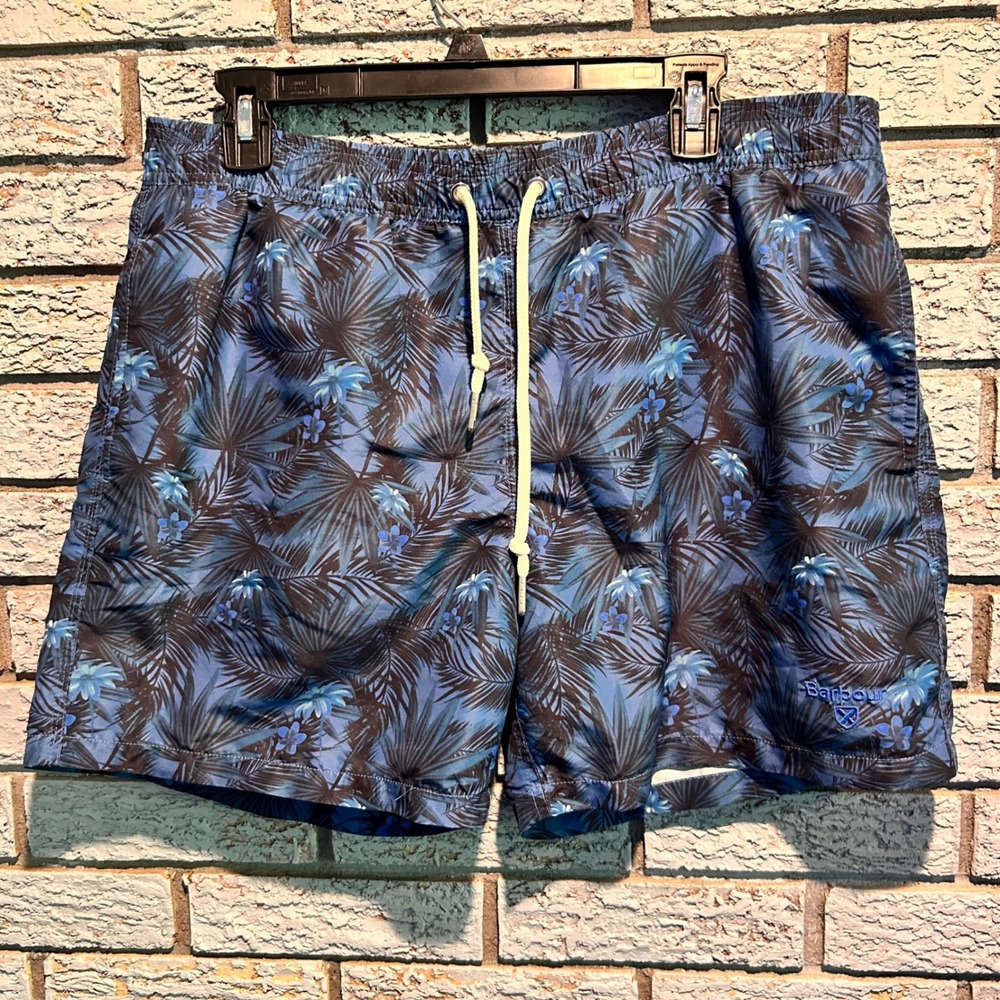 Barbour Mens Blue Tropical Palm Print Swim Shorts Trunks MSW0023BL56 Size L